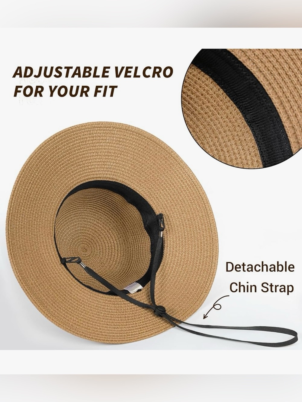 Classic Wide-Brim Straw Sun Hat - Tan with Braided Accent - Picture 4 of 7